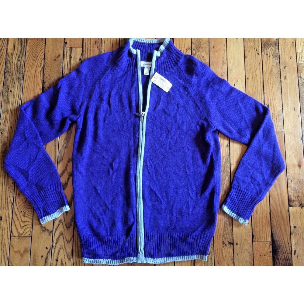 NWT NEW Women's DRESSBARN Purple and Gray zip up Cardigan Sweater Sz Medium